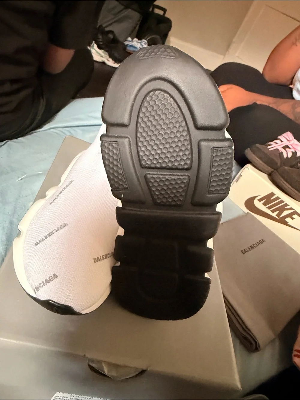 Balenciaga White Knit Speed Trainer Sock Sneakers with Subtle Logo
